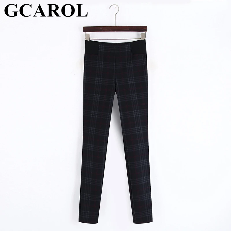 Plaid GCAROL новые женские клетчатые приталенные Стрейчевые штаны тонкие осенние зимние женские клетчатые брюки с высокой талией уличные брюки XS-L - Цвет: Plaid