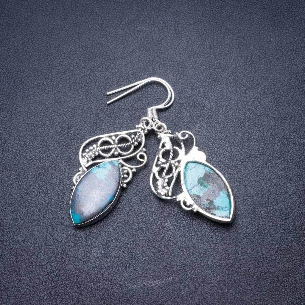 

Natural Chrysocolla Handmade Unique 925 Sterling Silver Earrings 2" Y3609