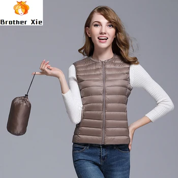 

2020 New Women 90% White Duck Down Vest Ultra Light Duck Down Female Vest Jacket Autumn Winter Round Collar Sleeveless Coat