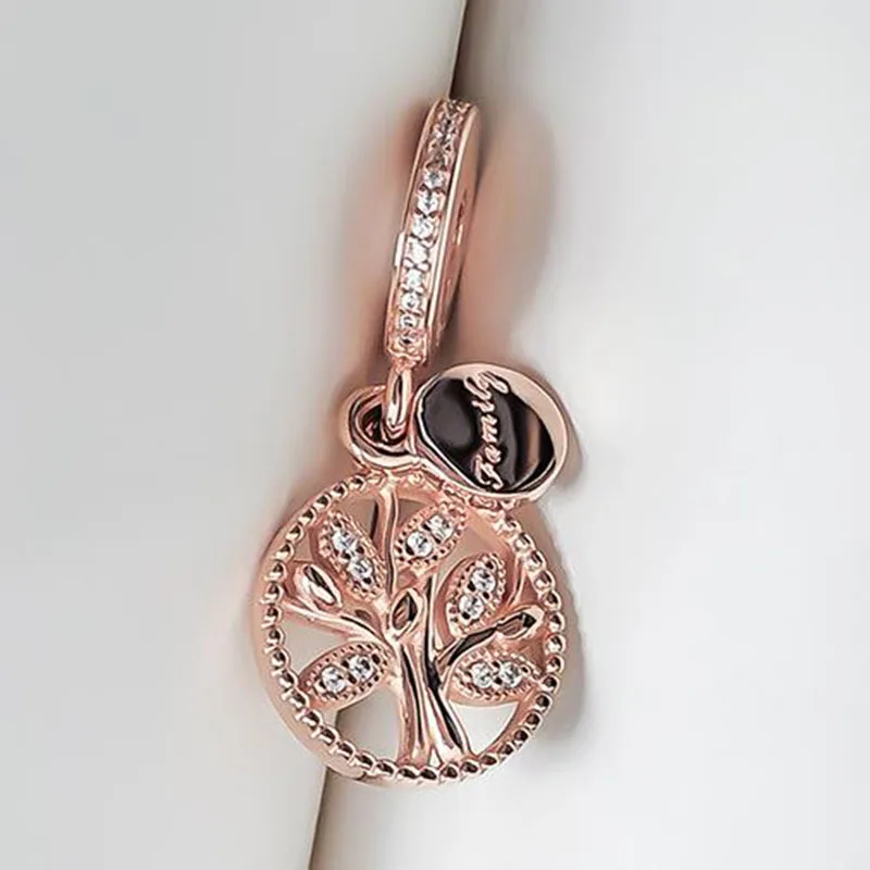 

100% 925 Sterling Silver Charm Simple Rose Gold Tree Of Life Pendant Fit Pandora Women Bracelet & Necklace Diy Jewelry