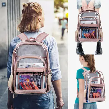 

Women Fashion Large Capacity Clear PVC Backpack Girls Transparent School Bag Rose Gold Pvc Jelly Backpack