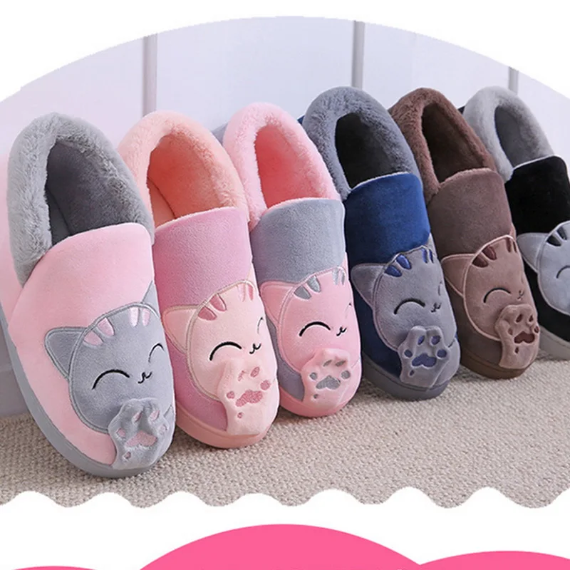 SHUJIN/женские зимние домашние тапочки; обувь с рисунком кота; Нескользящие мягкие зимние теплые домашние тапочки; домашняя обувь для пар;