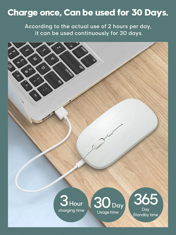 AIEACH-ratón Bluetooth recargable para tableta, Mouse inalámbrico para iPad, Samsung, Huawei, Lenovo, Android, Windows, Macbook - Imagen 4