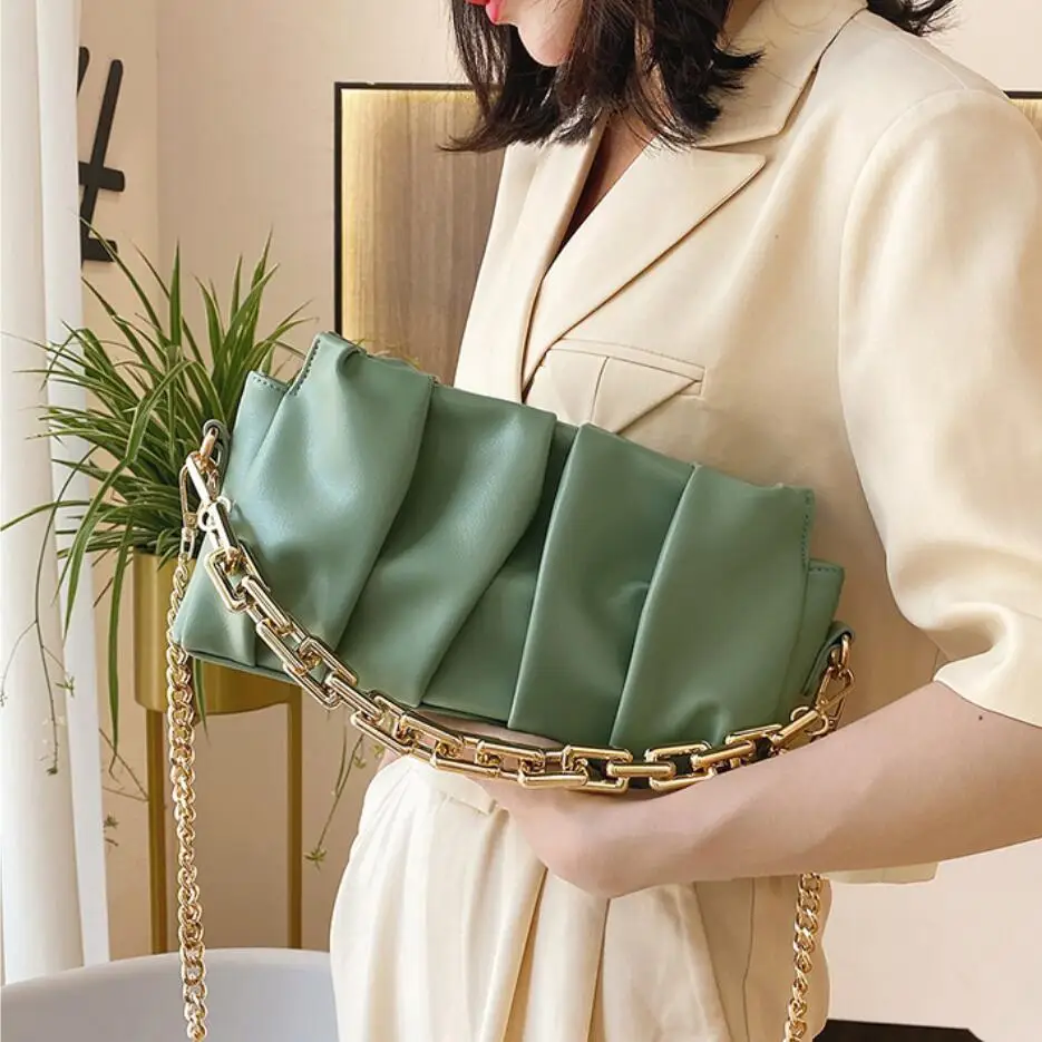 

Casual Pleated Tote Bag Women Shoulder Bags 2020 Fashion High-quality Women's Designer Handbag Chain Solid Color Messenger Bag