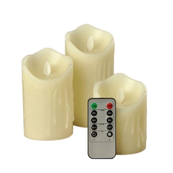

3Pcs Moving Wick Flameless Flickering Candles with Timer Remote Control LED Candles