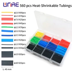 560pcs Polyolefin Shrinking Assorted Heat Shrink Tube Wire Wrap Cable Insulated Sleeving Tubing Set 2:1 Waterproof Pipe Sleeve