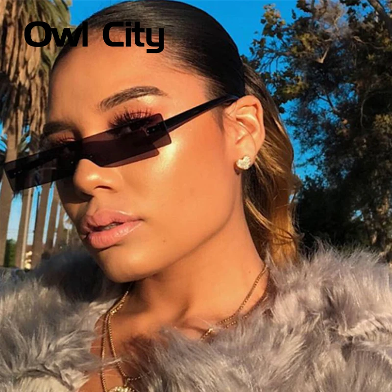 Small Rectangle Rimless Sunglasses Women Square Vintage Sun Glasses Brand Designer Men Retro 90s Trendy Gradient Glass square sunglasses