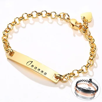 

Solid Gold Bar Bracelet Personalized Name Bangle Stainless Steel Custom Dainty Initial Roman Numeral Bracelet