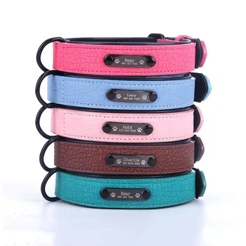 

Personalized Dog Collar adjustable Soft Leather Custom Pet puppy Collars Name ID Tags For Small Medium Large big Dogs Engraved