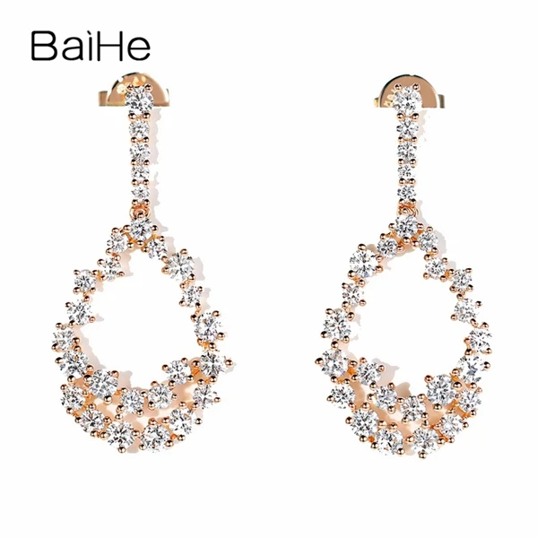 Rose Gold BAIHE Solid 14K розовое золото(AU585) 1.2ct H/SI круглые натуральные бриллианты Свадебные модные ювелирные изделия подарок серьги-гвоздики - Цвет камня: Rose Gold