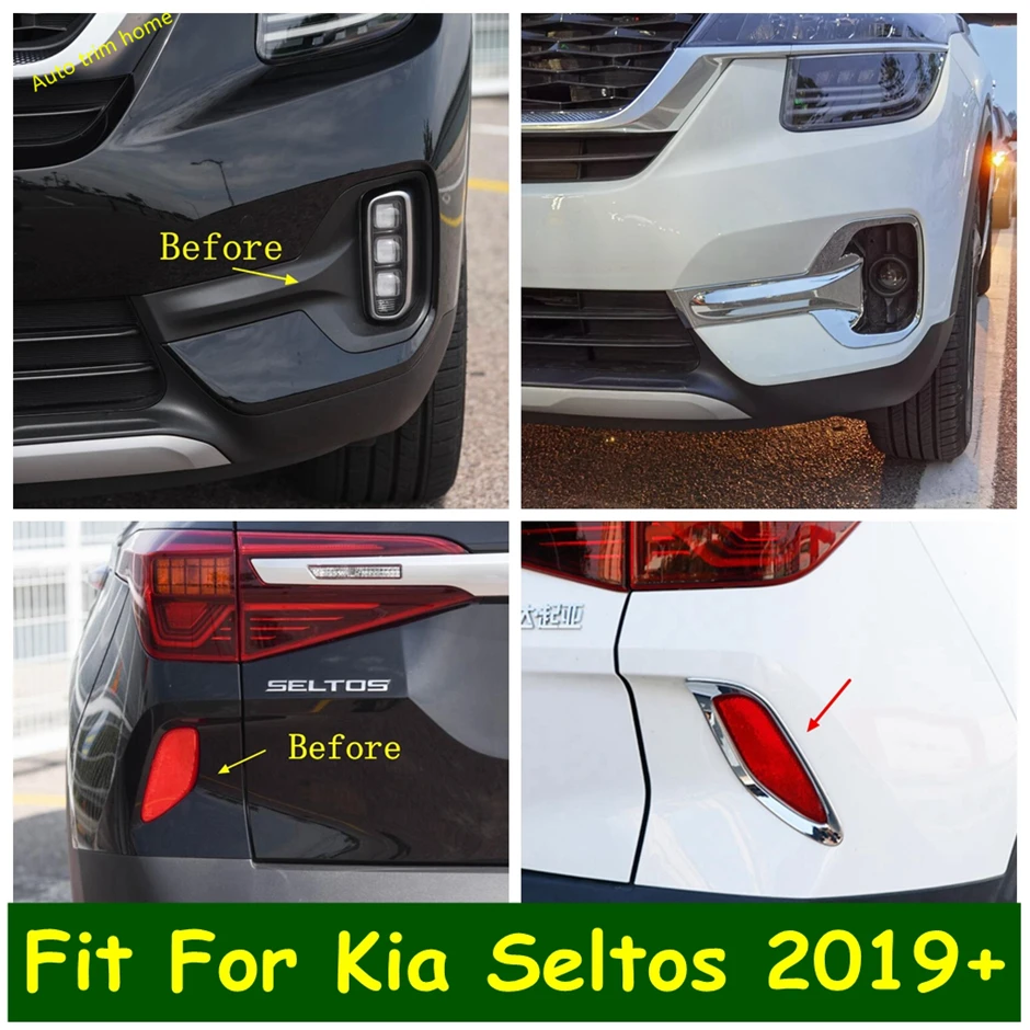 

Front / Rear Bumper Fog Lights Lamps Cover Kit Trim ABS Chrome / Carbon Fiber Look Exterior Fit For Kia Seltos 2019 2020 2021