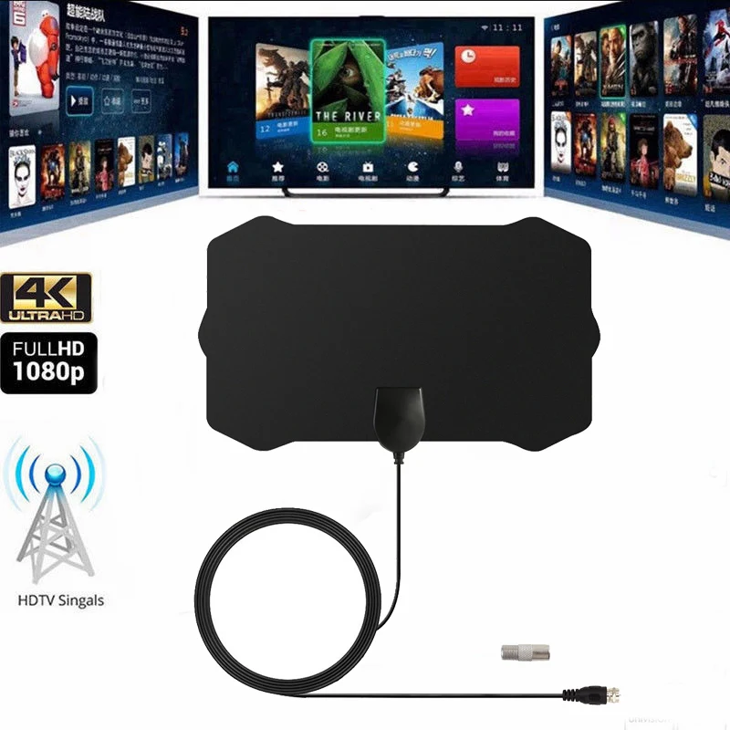 LONG 50 Mile Range Digital TV HDTV Antenna F Port/Tv Port Freeview 1080p Signal Ultra Thin Aerial Indoor Home Ampliving