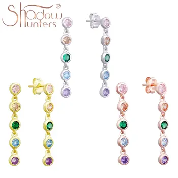 

SHADOWHUNTERS Real 925 Sterling Silver Colorful Clear Zircons Connected Drop Earrings For Women Jewelry Gift Long Earrings S925
