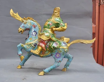 

Christmas 16"Bronze Cloisonne Enamel Dragon GuanGong Guan Yu Warrior God Ride Horse Statue Halloween