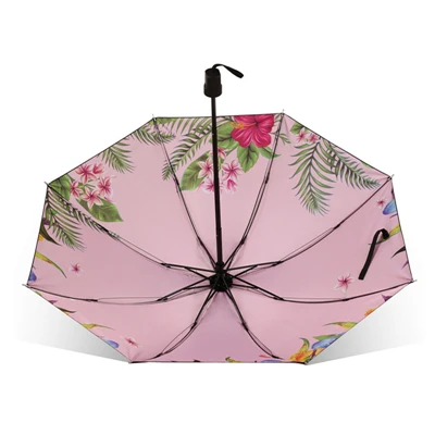 Manual Folding Umbrella Women Butterfly Blossom Flowers Sunny Rainy Umbrella 3-folding 8k Windproof Anti-UV Cute Umbrella Girls - Цвет: tropical rain forest