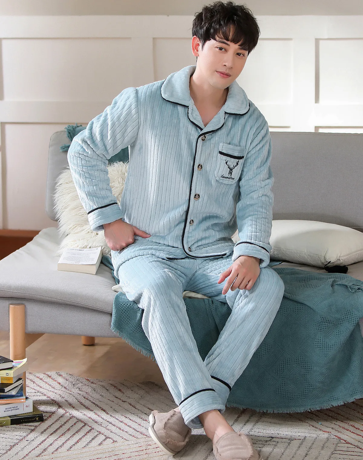 mens cotton pajama shorts Newest Men's Winter Thicken Warm Flannel Pajamas Sets Male Long Sleeve Plus Size Pajamas Sleepwear Homewear Casual Pyjama Pijama mens pjs