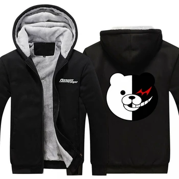 

26 Style Black Danganronpa Logo Monokuma Hoodie Winter Casual Super Warm Coat Thicken Warm Zipper Hooded Casual Sweatshirts