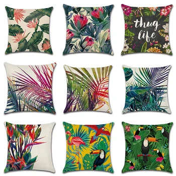 

Baizheng Linen Pillow Case Tropical Plants Palm Leaf Green Leaves Monstera Cushion Covers Flower Cushion Cover Decorative Beige