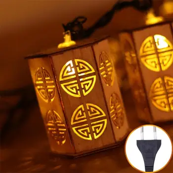 

LED Chinese Style Wooden Lantern AV 220V 6W String Lights Home Decoration Lamps for Christmas Garland New Year Party