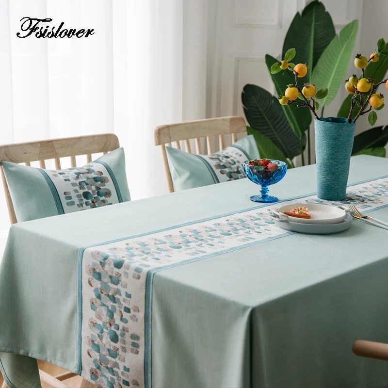 

FSISLOVER New Stylish Waterproof Decorative Table Cloth Green Tablecloth Rectangular Dining High Quality Polyester Table Cover