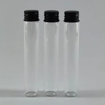 

50 x 25ML Empty Clear Glass Screw Neck Sample Vials with Black Aluminium Lids 25CC Glass Tube Containers With Aluminium Cap