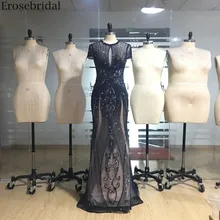 Erosebridal, темно-синее длинное платье для выпускного вечера, реальное изображение, вечерние, длинное платье, элегантное женское вечернее платье на молнии сзади