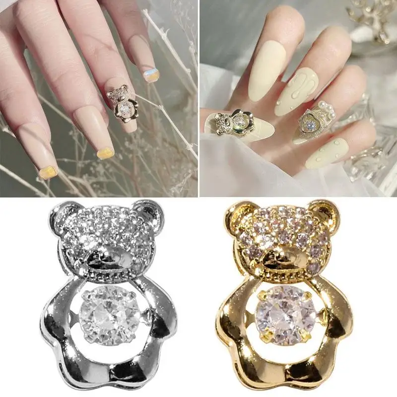 

3D Nail Art Decorations Cute Bear Luxury Zircon Moving Active Heart Crystal Shiny Jewelry Manicure Design Accessories