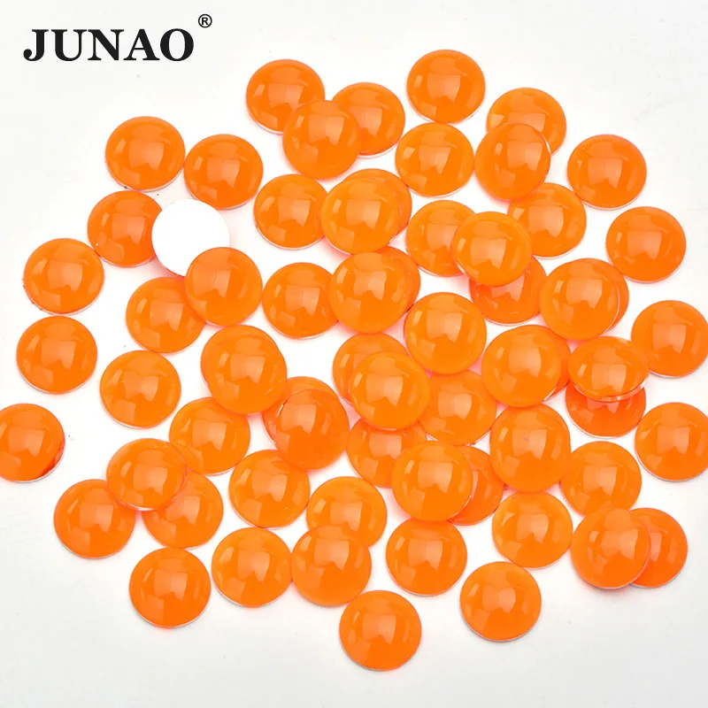JUNAO 12 мм неоновый желтый цвет круглые Стразы для ногтей с плоской задней стороной наклейки с кристаллами Смола аппликация из страз для DIY одежды ювелирных изделий - Цвет: Neon Orange