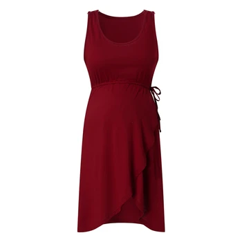 

Maternity Dress Women Maternity Sleeveless Delivery Nursing Baby Nightdress Breastfeeding Dress Wine Red L
