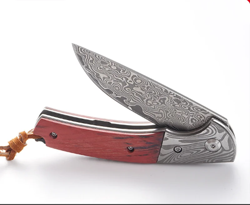 KESIWO folding knife damascus blade EDC camping survival pocket tactical knives hunting wood handle outdoor rescue fishing tools