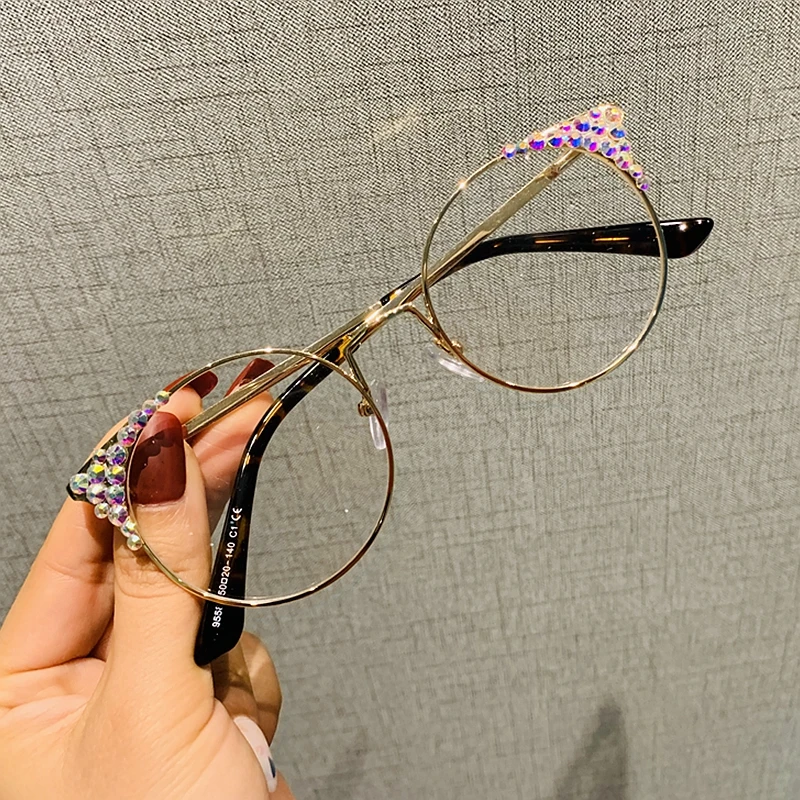 

Fashion Transparent cat eye glasses clear frame Women diamond decoration glasses Men Eyeglasses metal optical frames clear