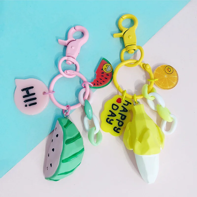 

Cute Watermelon Banana Avocado Pineapple Keychain Keyring For Women Jewelry Simulated Fruit Cute Women Bag Key Chain