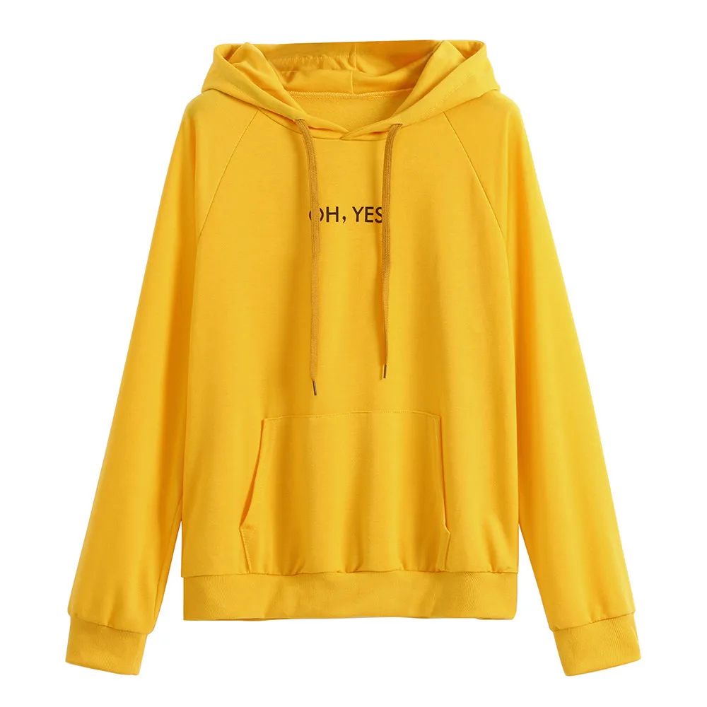 

JAYCOSIN Womens Hooded Sweatshirt Oh Yes Print Womens Long Sleeve Oh Yes Print Hoodie Sweatshirt Hooded Pullover Tops Blouse