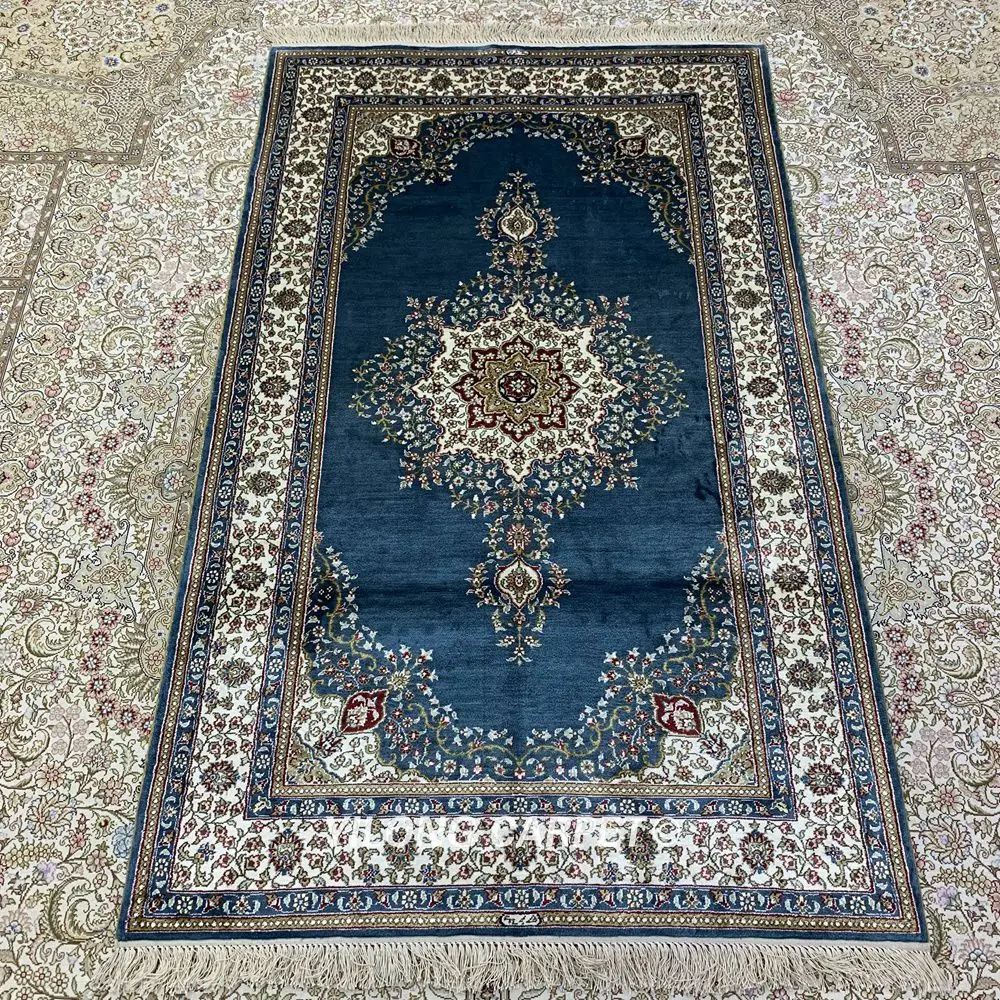 YILONG 3'x5' Восточный Шелковый синий ковер, изысканный персидский шелковый ковер(HF230B