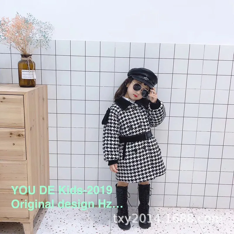 Детская одежда; Новинка года; зимнее Детское пальто; модное пальто с отворотами в мелкую ломаную клетку для девочек; пальто для малышей