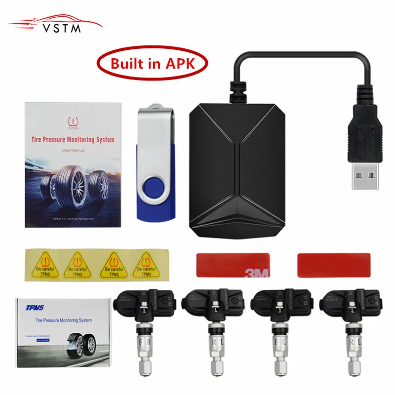 USB TPMS для Android Автомобильная система контроля давления в шинах навигация с 4 внутренними внешними датчиками сигнализация давления в шинах