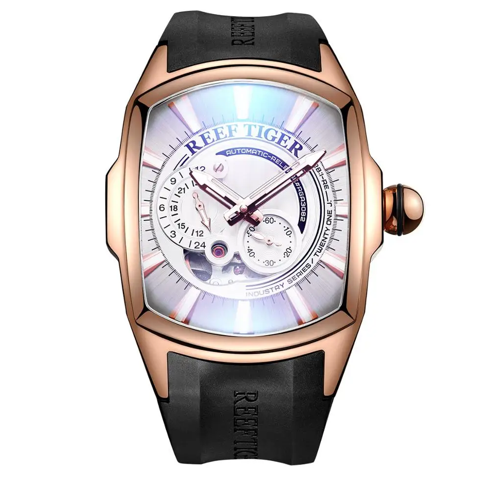 RGA3069S-PWB Reef Tiger/RT Новое поступление Спортивные розовое золото корпус синий циферблат резиновый ремешок автоматические часы RGA3069S - Цвет: RGA3069S-PWB
