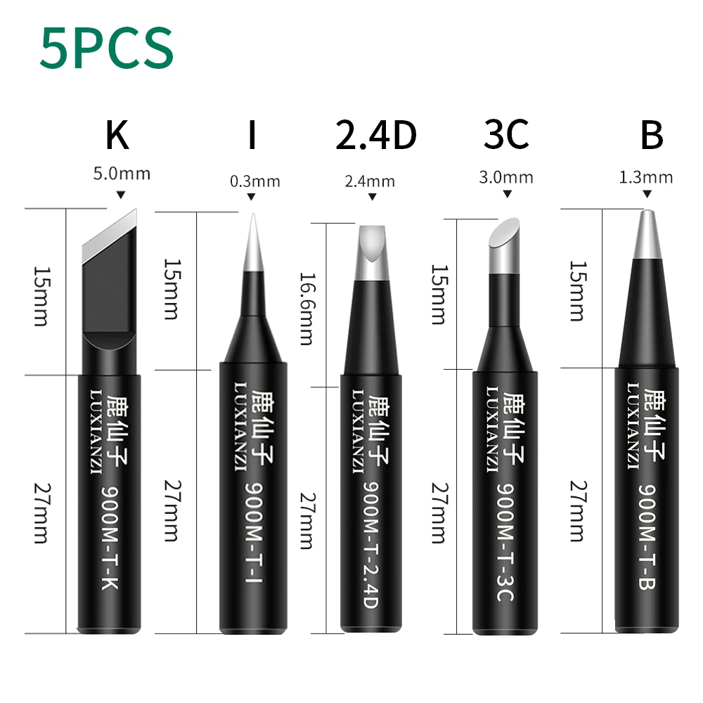 LUXIANZI 5PC 900M Soldering Iron Head Set I/B/K/2.4D/3C Copper Weding Tip For Solder Station Lead-free Electric Solder iron Tips soldering irons & stations Welding Equipment