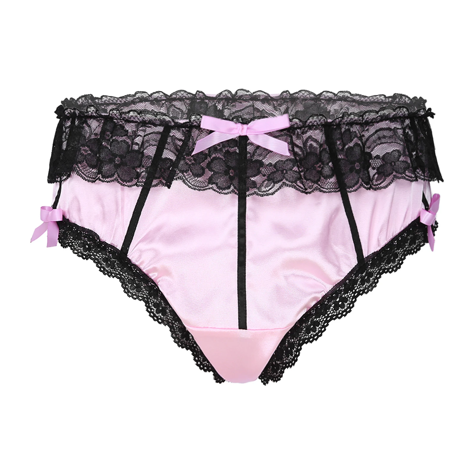 thumbnail image 1 of Calzoncillos Sissy para hombre, lencería de satén suave, ropa interior Sissy, bragas con adornos de encaje con volantes, bragas con cintura elástica con lazo y cintura baja, 1 of 5