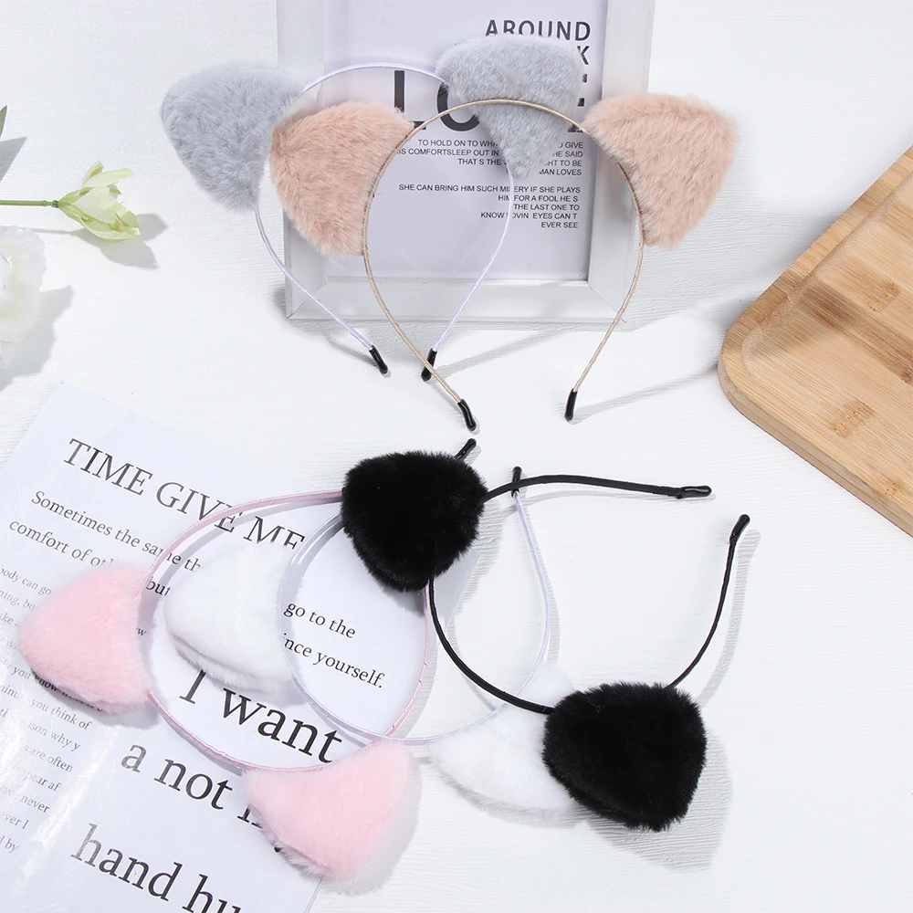 1PC Kawaii Sweet Cat Ears Head Bands Women Girls Cute Hair Bezel Balls Plush Hairband Hair Hoop Party Cosplay Hair Accessories