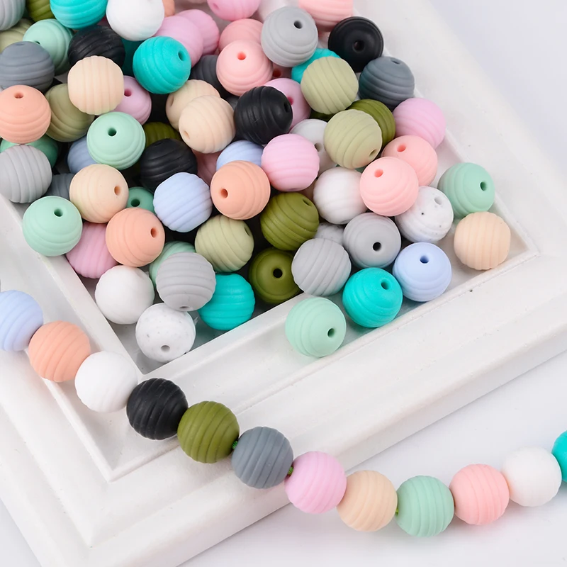 LOFCA 100pcs 벌집 실리콘 구슬 식품 학년 Threade 실리콘 Teether DIY Pacifier 클립 나선형 목걸이  Teether 만들기
