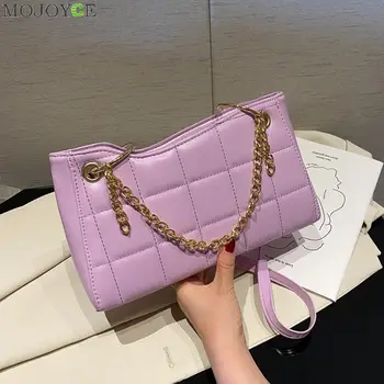 

Fashion Lattice Pattern PU Crossbody Bag Women Chain Shoulder Handbags Purse Popular Simple Female Daily Bag
