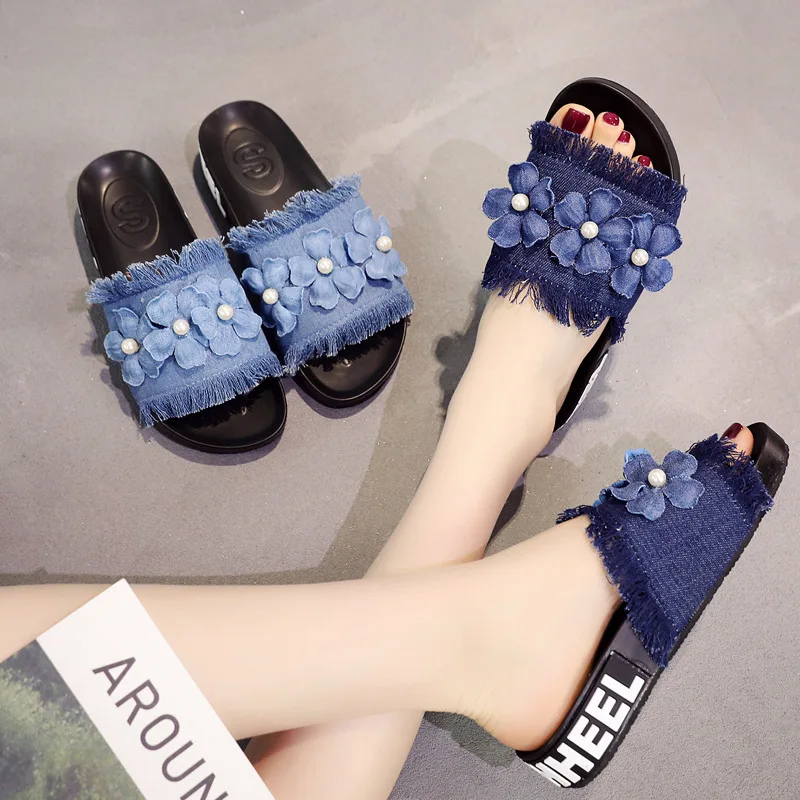 

2019 New Style Hong Kong Style Slipper Women's Summer Anti-slip Cowboy Hipster Sandals Korean-style Fashion Thick Bottomed Sanda