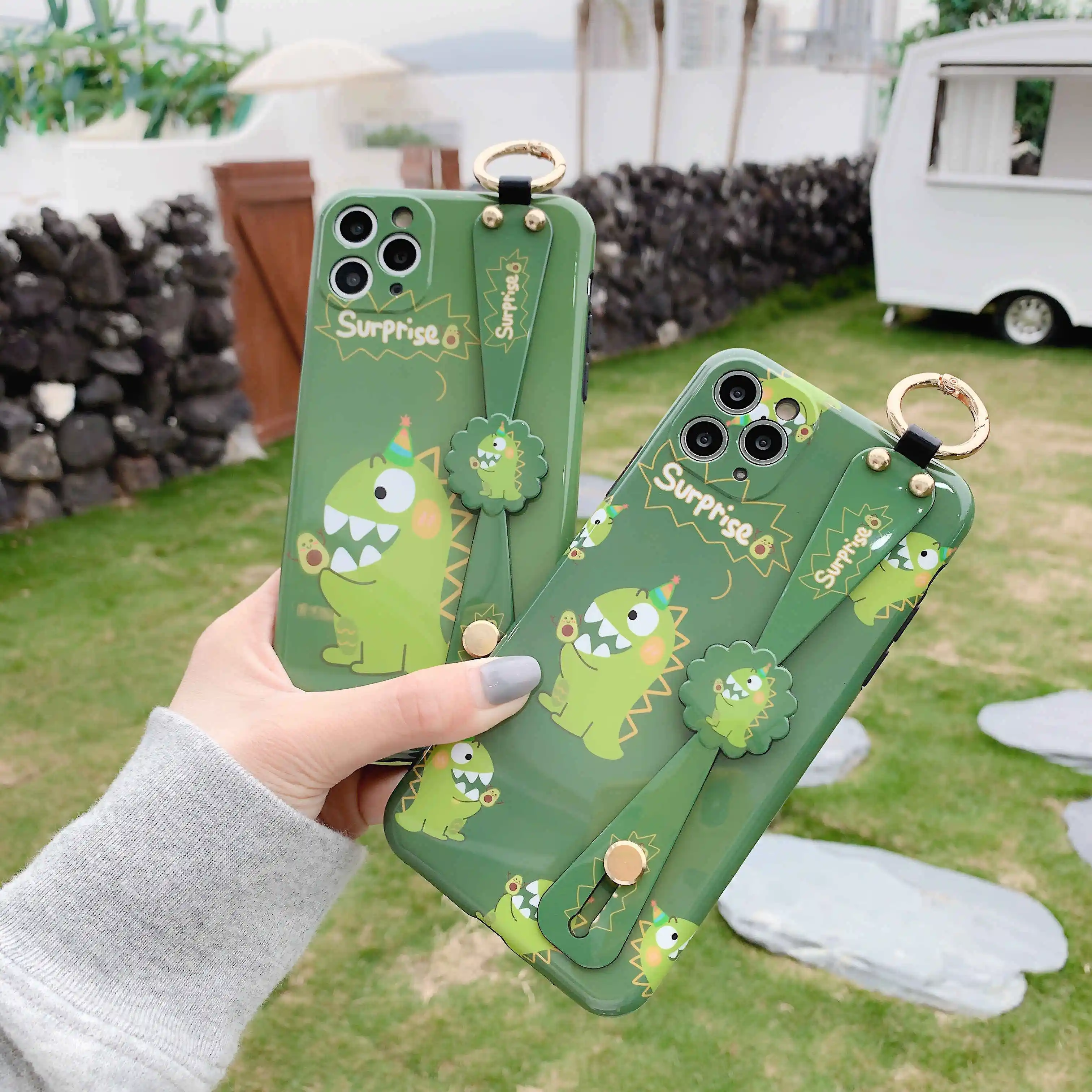 

For iPhone 6 6s 6 6s Plus 7 8 Plus XR XS Max case For Apple iPhone 11 Pro Max i11 Cover Green Cartoon Kickstand Shell with Ring