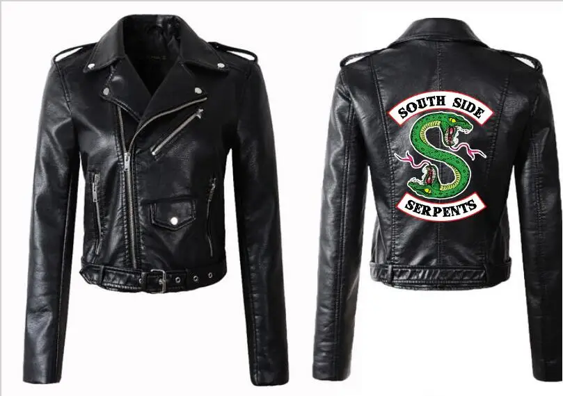 PU Women's Riverdale Leather Jacket Fashion Motorcycle Jacket Short Southside Serpents Artificial Leather Motorcycle Coat