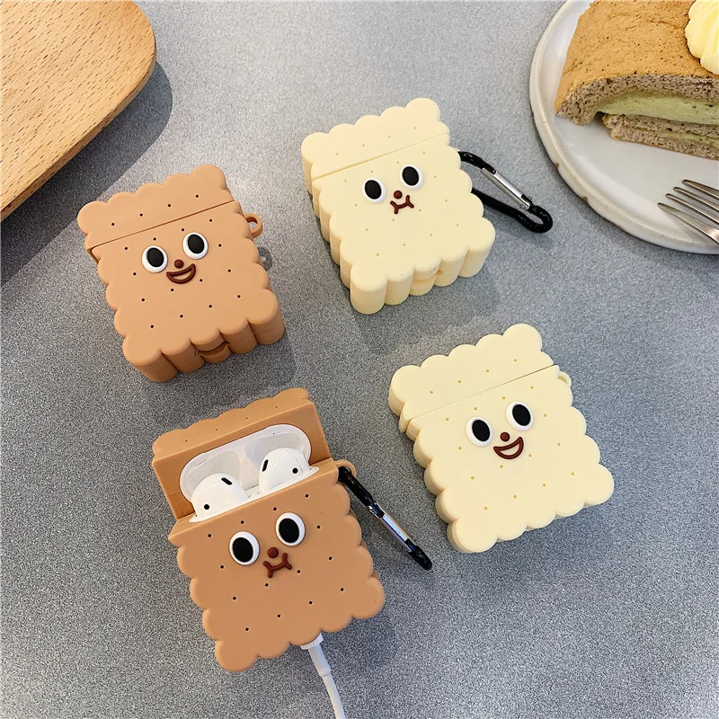 

Case for AirPods Silicone Bluetooth Earphone Case for Airpods 2 Cartoon Protective Cover Cute Biscuits Design with Keychain