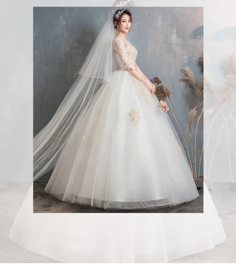 White Wedding Dresses Appliques Ruffle Sleeve Ball Gown Beaded Embroidery Tulle Elegant Wedding Gowns For Bride Robe De Mariage