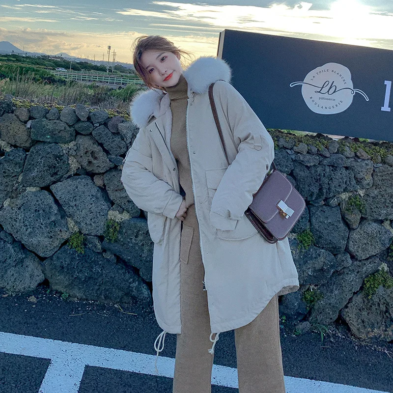 

Beauty City Thick down Jacket Cotton-padded Clothes Winter 2019 Korean-style Mid-length Cotton-padded Jacket down Coat Women's P