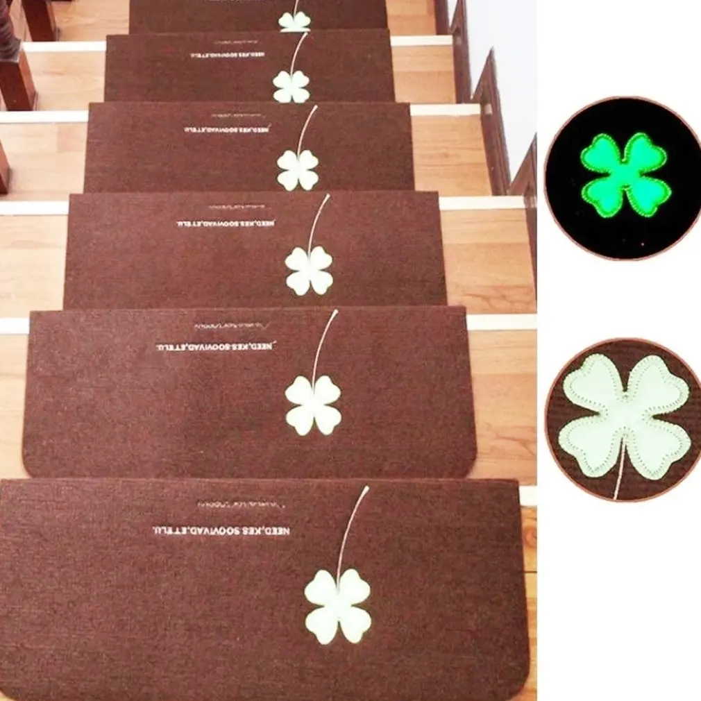 5 Pieces Luminous Non-slip Stair Mat Coffee Four-leaf Clover Different Pattern Solid Wood Stair-free Rubber Stairs Mat 5 Pieces Luminous Non-slip Stair Mat Coffee Four-leaf Clover Different Pattern Solid Wood Stair-free Rubber Stairs Mat