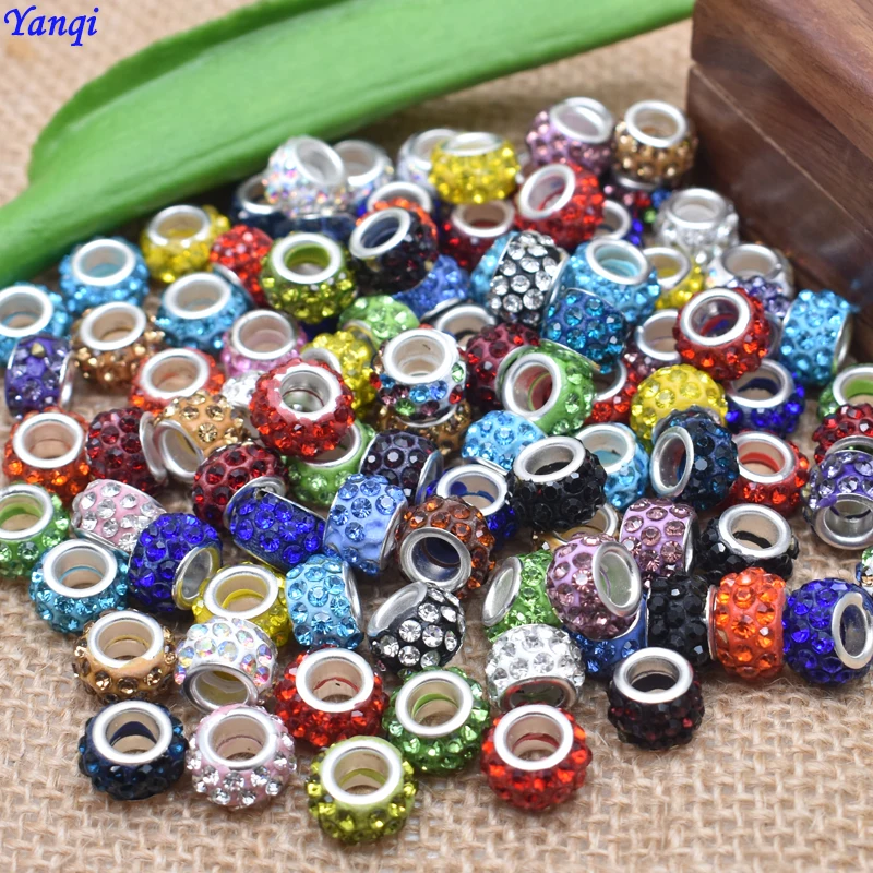

Yanqi 20PCS/Lot Big Hole Round Rhinestone Crystal Glass Beads Loose Spacer Beads For DIY Jewelry Making Bracelet Necklace Murano